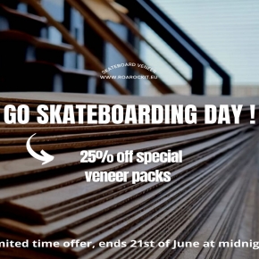 🔥Special offer 👀🔥
For Go Skateboarding day we have set up a limited time special offer for street deck veneer 10 packs and a longboard veneer 9 pack at 25% OFF!
👉 Save up 🆙 to 79€ 🤩
⏰ Limited time offer: ends 21st of June at midnight!!! 

Build your boards for this summer! 😎☀️
Get your hands on some quality veneer 👌

Dream it, make it, ride it
Roarockit Skateboard Europe!

#goskateboardingday #deal #promo #bois #veneer #skateboard #buildyourboard #skateveneer #placage #diyskate #summerprojects #maple #skatemaker #fabriquetonskate #erable 
#roarockitskateboardeurope